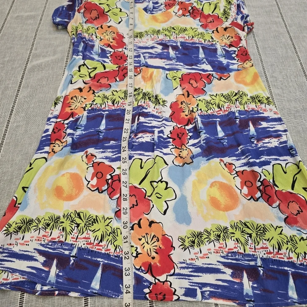 Loco Lindo Vintage Tropical Print Floral  Dress Size Large Short Sleeve Made Usa